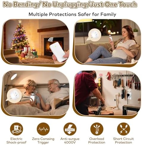 NineLeaf Remote Control Outlet Plug Kit, 6 Plug-in Light Switches with 1 Wall Remote, 15A/1500W, 500ft RF Range, No Wiring, Wireless Light Switch for Household Appliances(6 Outlets + 1 Remote)