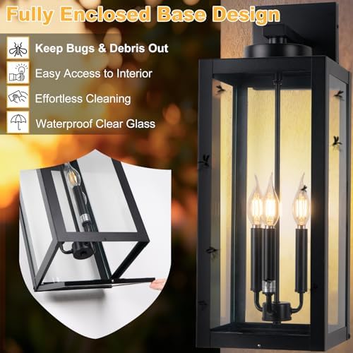 24" Extra Large Fully Enclosed Outdoor Light Fixture 3-Light, Coach Lights