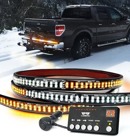 LUMENIX 49" Inch Strobe Light Strips, Back Window | Tailgate White Amber Warning Emergency Flashing Safety Double Row LED Strip Flexible Lights Bar w/Controller for Tow Work Trucks Vehicles SUV - 1PC
