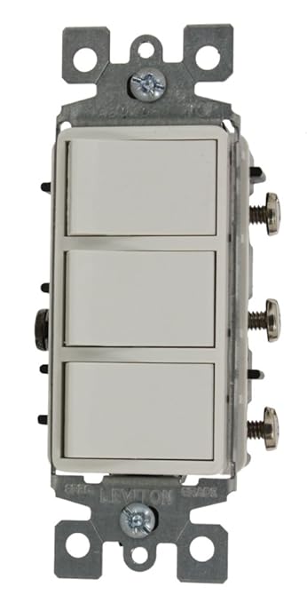 Leviton 15 Amp, 120 Volt, Individual Switches, Decora Three Rocker Combination Switch, Commercial Grade, with Ground Screw, 1755-2W, White
