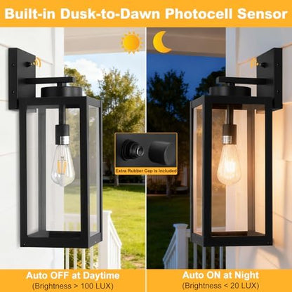 20" Black Dusk to Dawn Outdoor Wall Lantern with Closed Bottom, Coach Light