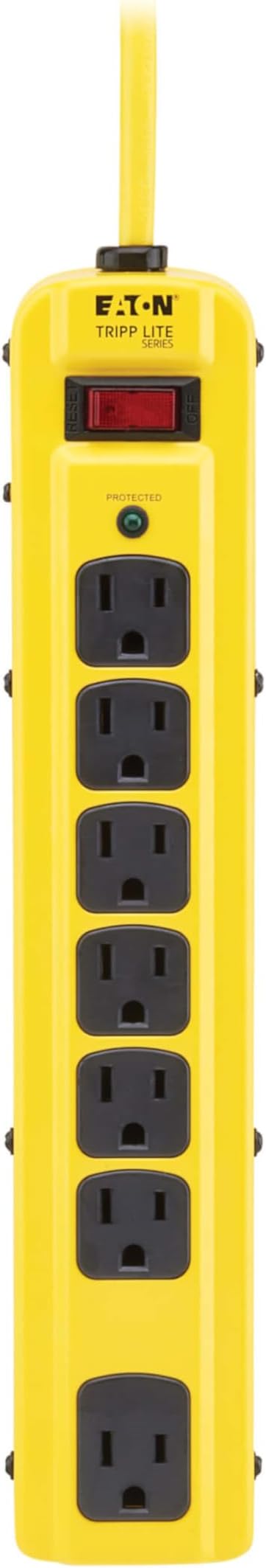 Eaton Tripp Lite Series TLM704SA Heavy Duty Power Strip with Surge Protection, 7 Outlets, 450 Joules, 4ft Cord, Yellow Metal Housing, Under Desk & Wall Mountable, Cord Wrap, Industrial Garage Shop