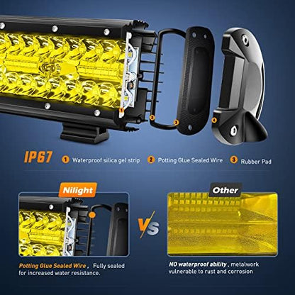 Nilight 12Inch Amber LED Light Bar 240W Triple Row Spot Flood Combo Led Off Road Lights for Truck Car ATV SUV Cabin Boat with 16AWG Wiring Harness Kit, 2 Years Warranty