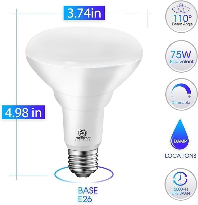 Energetic BR30 LED Recessed Light Bulb, 11W=75W, 3000K Warm White, 900LM, Dimmable Ceiling Flood Light Bulb for Cans, CRI80+, 20Pack