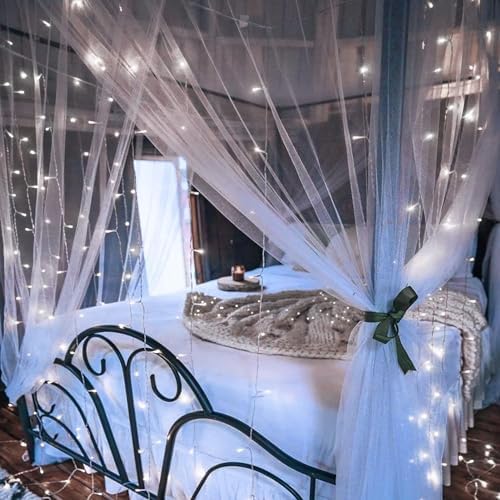 echosari 9.8Ft×9.8ft Curtain Lights Battery Operated with Remote Cool White