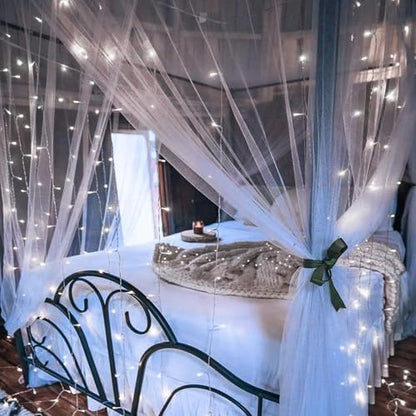 echosari 9.8Ft×9.8ft Curtain Lights Battery Operated with Remote Cool White