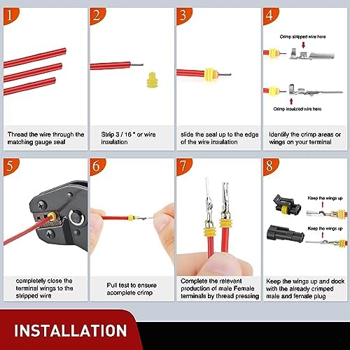 Nilight 200PCS 2 Pin Electrical Connector ‎Plug with Male Female Terminals