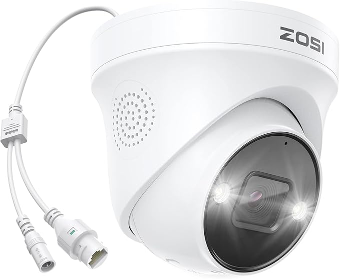 ZOSI 5MP PoE Add-on Camera,Person Vehicle Detection,2 Way Audio,Color Night Vision,Spotlight Siren,Weatherproof Outdoor Indoor Dome Home Security Camera Only Compatible with Same Brand 5MP 4K POE NVR