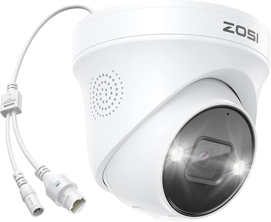 ZOSI 5MP PoE Add-on Camera,Person Vehicle Detection,2 Way Audio,Color Night Vision,Spotlight Siren,Weatherproof Outdoor Indoor Dome Home Security Camera Only Compatible with Same Brand 5MP 4K POE NVR