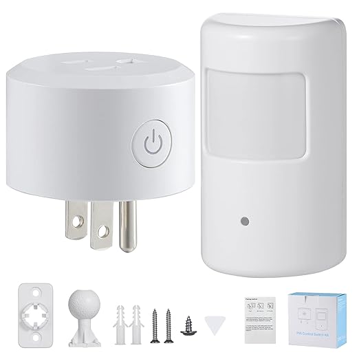 SEHOMY 2 Pack Outlet with Motion Sensor for Bathroom no Wire, Control Bedroom lamp, exhaus, Range Hood, PIR Infrared Motion Sensor Switch Indoor, Plug in Motion Sensor Activated Plug Control Light
