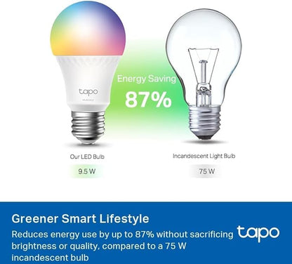 Tapo TP-Link Smart Light Bulbs, 1100 Lumens High Brightness (75W Equivalent), Matter-Certified, 16M Colors WiFi Light Bulb, Dimmable, Works w/Siri, Alexa & Google Home, A19 E26, L535E(4-Pack)