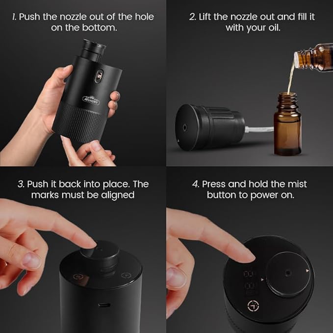 Waterless Diffuser for Essential Oil, Aluminum Alloy & Fabric, 0.33 Fl Oz/ 10mL, Waterless Diffusers, Scent Diffuser with Timer & 4 Mist Levels for Home, Room, Car, Office - Black