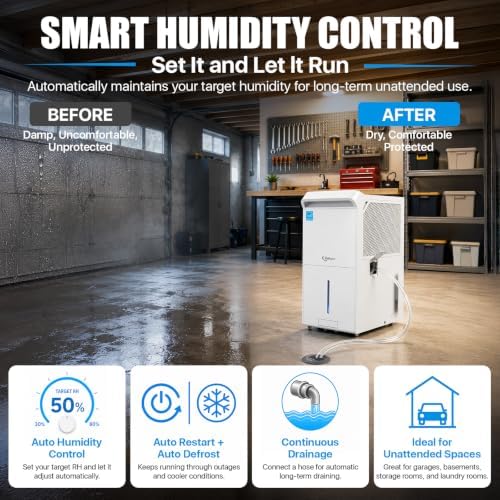 Dehumidifier for Basement, Home and Garage, Max 140 Pint/Day 6,000 Sq.Ft