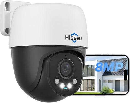 Hiseeu 【360° Panoramic】 4K 8MP PoE Security Camera Outdoor, 355 Pan & 90 Tilt Cameras for Home Security, Human Auto Tracking, Color Night Vision, Human/Vehicle Detection, 2 Way Talk, No Subscriptions