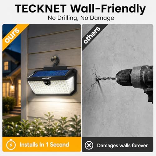 TECKNET 546 LED Motion Sensor Outdoor Lights with Remote Control Hook 2Pack