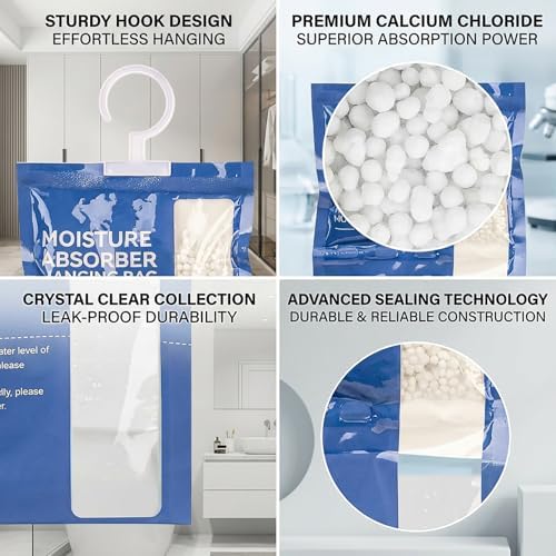 RAINFLOW Dehumidifier Bags - Hanging Moisture Absorber Bag for Closets 4pc