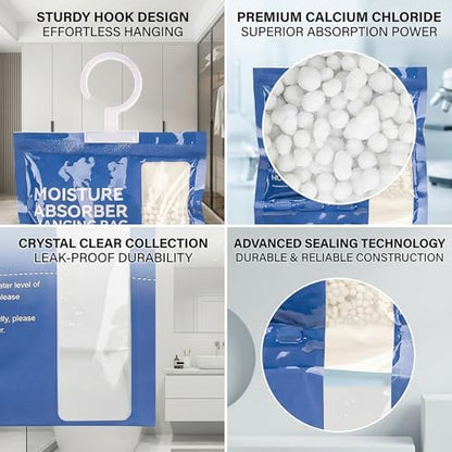 RAINFLOW Dehumidifier Bags - Hanging Moisture Absorber Bag for Closets 4pc
