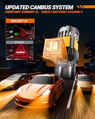 SEALIGHT 7443 7440 Amber Yellow, T20 LED Bulb Amber Anti Hyper Flashing, W21W LED Bulb for Turn Signal Light Need Extra Load Resistor, Pack of 2