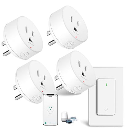 WiFi Smart Outlet Plug with Remote,GreenCycle 4 Electric Smart Plug with Remote,Compatible with Alexa and Google Home via Tuya,15A/1500W，Remote Control from Anywhere,TUV FCC List(2.4G)