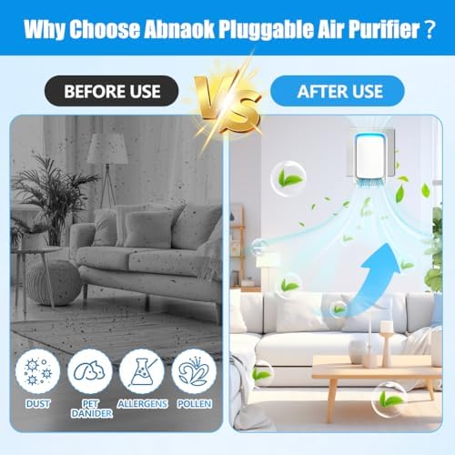 4PCS Air Ionizers for Home, Abnaok Negative Ion Filtration System, Quiet Air Freshener for Bedroom, Office, Kitchen, Portable Air Filter, Smoke Dust, Pets, Eliminator, Mini Air Cleaner