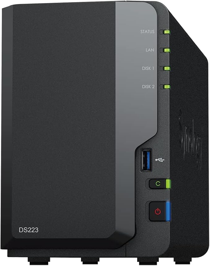 Synology DS223 Home & Office Backup Hub - Centralize Files, Protect Data & Monitor Property (2-Bay Diskless NAS)