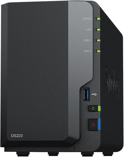 Synology DS223 Home & Office Backup Hub - Centralize Files, Protect Data & Monitor Property (2-Bay Diskless NAS)