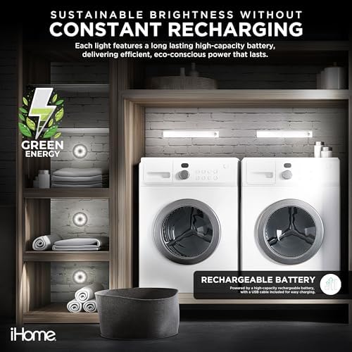 iHome Rechargeable Auto Sensing Light Bars, Motion Sensor, Dimmable, Auto/Always-On Modes, Easy Installation (5-Pack (2 Light Bars & 3 Puck))