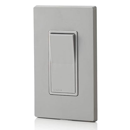 Leviton 15 Amp, 120/277 Volt, Decora Rocker Single-Pole AC Quiet Switch, Residential Grade, Grounding, 5601-2G, Gray