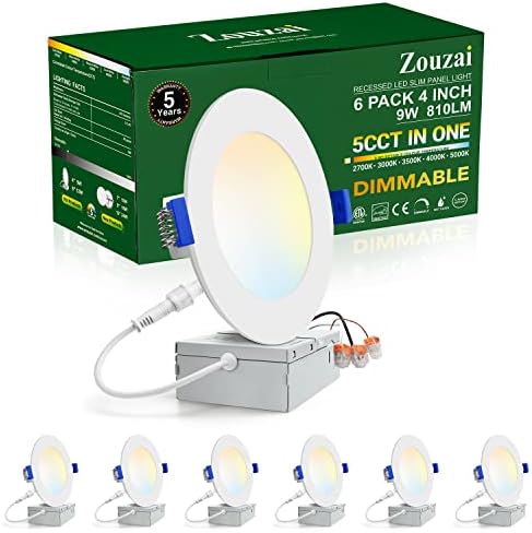 zouzai 6 Pack 4 Inch LED Recessed Ceiling Light, 810LM, 5CCT, Dimmable