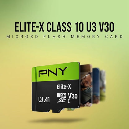 PNY 128GB Elite-X™ Class 10 U3 V30 A1 microSDXC Flash Memory Card - Up to 100MB/s Read, 4K UHD, Full HD, UHS-I, Smooth Content Capture, for Smartphones, Drones, Tablets, 2-Pack