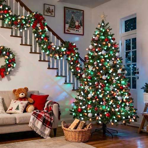 JMEXSUSS 33ft 100 LED Globe Red White and Green Christmas String Lights