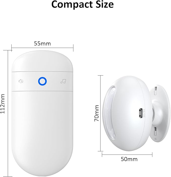 Wireless Motion Sensor Doorbell -Indoor Motion Detector Alarm, Door Chime for Business/Store/Office Entrance, Entry Alert Bell with Buzzer, USB/Battery Powered (1 Receiver + 2 Motion Sensor)