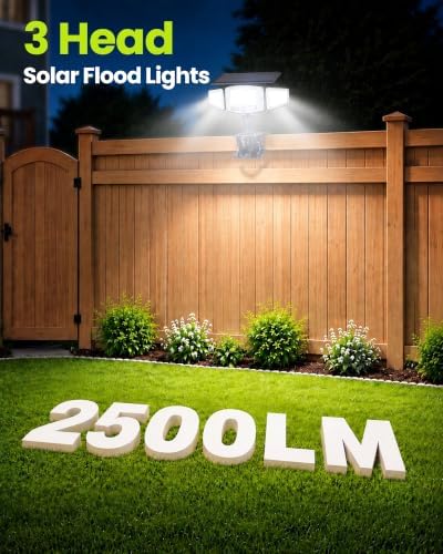 4000mAh Clip on Solar Lights Outdoor, 2500LM Motion Sensor Outdoor Lights with Digital Display, 270° Wide Angle &Dual PIR Sensors, IP65 Waterproof Solar Flood Lights for Fence Yard Deck Camping（1Pack）