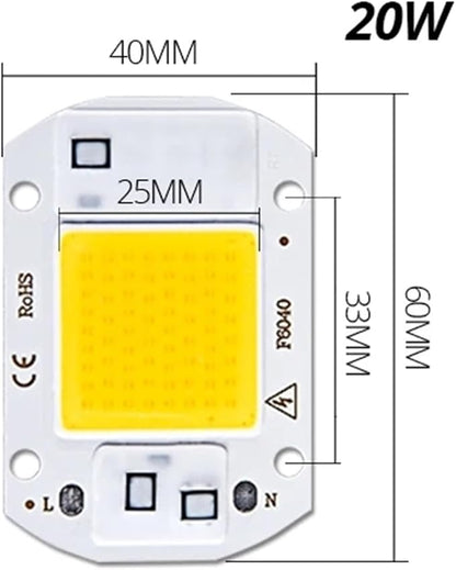 3pcs Real Power 220V 110V COB LED Chip 50W 30W 20W Smart IC COB Diode LED Beads DIY Spotlight Floodlight F6040 Not Need Driver(20w f6040,220V_Cold White)