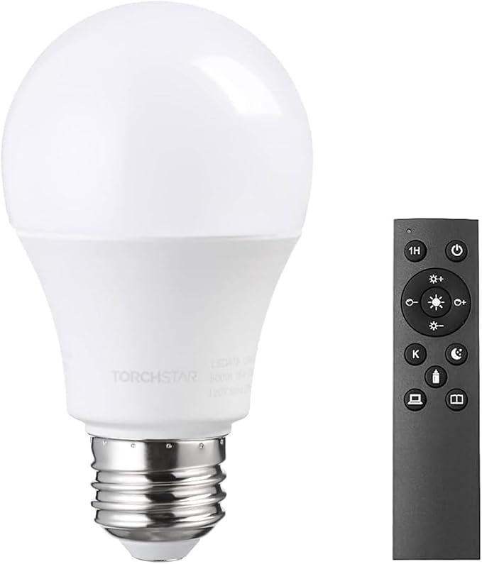 A19 LED Light Bulb with Remote Control, 9W 800LM Bright LED Lamp Bulb for E26 Base with Stepless Dimmable, 3 Colour Temperatures & Timing, Dimmable Light Bulbs for Living Room Bedroom Lamp