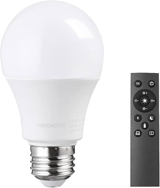 A19 LED Light Bulb with Remote Control, 9W 800LM Bright LED Lamp Bulb for E26 Base with Stepless Dimmable, 3 Colour Temperatures & Timing, Dimmable Light Bulbs for Living Room Bedroom Lamp