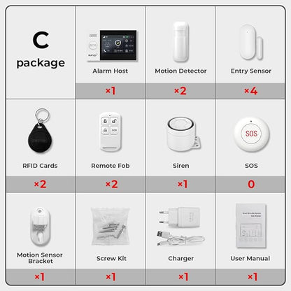 PGST Wireless Home Alarm System 12-Piece Kit, WiFi/4G Alarm System for Home Security with Phone APP Alert (Door Sensors,Alarm Siren, Remote, Motion Detector) for Home, Apartment, Work with Alexa