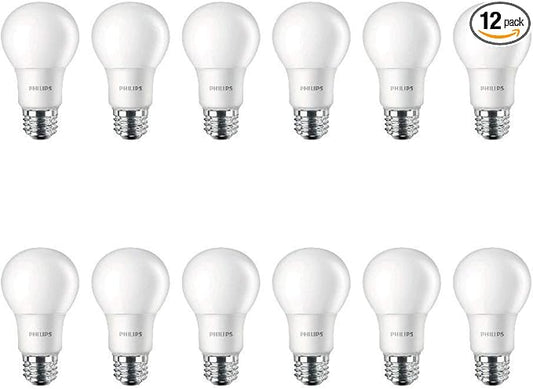 Philips LED Non-Dimmable A19 Frosted Light Bulb: 800-Lumen, 5000-Kelvin, 8-Watt (60-Watt Equivalent), E26 Base, Daylight, 12-Pack