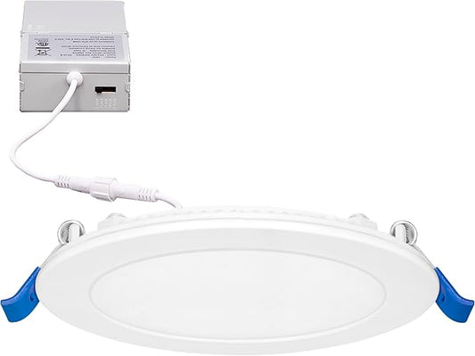 Maxxima 12 Pack 6” 5 CCT Ultra-Thin Recessed LED Downlight, 1050 Lumens, Color Selectable 2700K-5000K (2700K/3000K/3500K/4000K/5000K), Dimmable, Canless, Slim, IC Rated, Junction Box Included