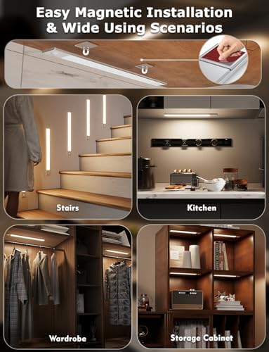 16" Under Cabinet Lighting Wireless, Remote, Motion Sensor, 4Pack, Silver