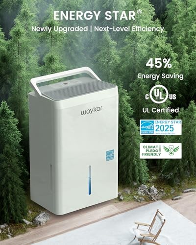 Waykar 150 Pint 2025 Energy Star Dehumidifier with Pump for Large Rooms up to 7,000 Sq. Ft. for Home, Basement, Commercial, Industrial, with Drain Hose & Tank, Auto Defrost, Smart Auto Comfort Mode