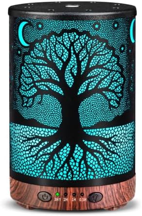 Essential Oil Diffuser, 120 ml Aromatherapy Diffuser with 7 Color Lights, Auto Shut-Off and 4 Timer Settings, Ultrasonic Cool Mist Diffuser for Home Room Office (Moonlit Tree)