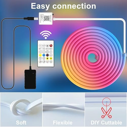 Cozylady RGB Neon Light LED Rope Light,Waterproof Bluetooth APP Remote Control Music Sync Strip Light,24V Flexible DIY Silicone Light for Bedroom Home Indoor Outdoor Decoration(15m/50ft)