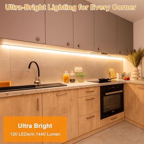 maylit Under Cabinet Strip Lighting Plug in 36in, Ultra Bright Small LED Light Bar, 2700K Warm White, Wired Lights for Kitchen Cabinet, Counter, Workbench, Desk, Closet, Shelf, Indoor