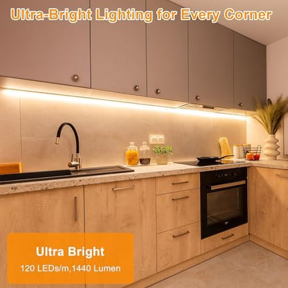 maylit Under Cabinet Strip Lighting Plug in 36in, Ultra Bright Small LED Light Bar, 2700K Warm White, Wired Lights for Kitchen Cabinet, Counter, Workbench, Desk, Closet, Shelf, Indoor