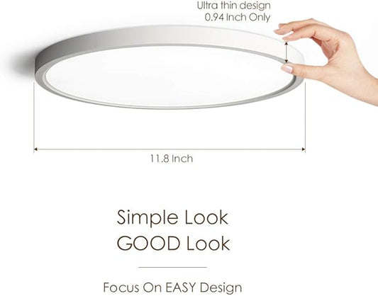 TALOYA Flush Mount 12 Inch Ceiling Light (Milk White Shell), 20W Surface Mount LED Light Fixture for Bedroom Kitchen,5 Color Temperatures in One,0.94 Inch Thickness Round