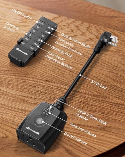 DEWENWILS Dusk to Dawn Outdoor Dimmer with Timer for String Lights