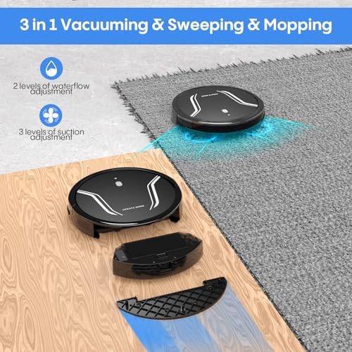 Bagotte Robot Vacuum and Mop Combo,5000Pa Suction Robotic Vacuums Cleaner, Low Noise, Self-Charger,2.4G WiFi/App/Alexa/Remote Control for Pet Hair,Hard Floor,Carpet