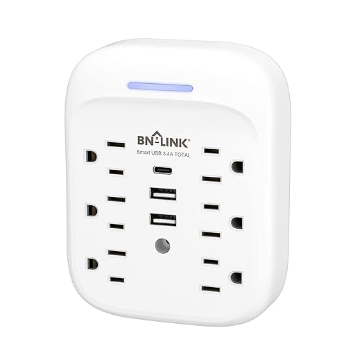 BN-LINK Surge Protector USB Wall 6 Outlet Extender with 3 USB Ports (USB C), Multi Plug Outlet Expander, Electrical Splitter for School, Travel, Office, Home, ETL Listed