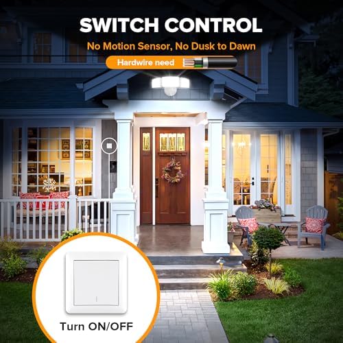 LUTEC 75W 8000 Lumen Floods Light Outdoor, Switch Controlled LED Security Lights with 3 Adjustable Heads, 5000K Daylight, IP65 Waterproof Exterior Flood Light for Garage, Yard, Patio (White) - 2 Pack
